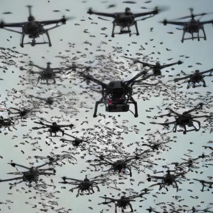 Illustration of a large drone swarm